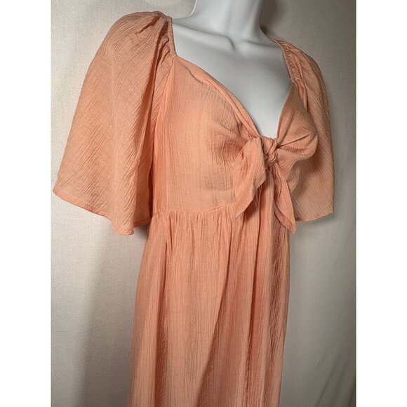Chic Peach Midi Maternity Dress with Bow Detail - Pink Blush Maternity - Picture 8 of 12